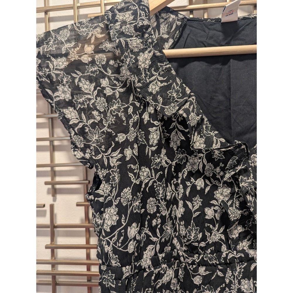 Old Navy Midi Dress Black Floral Smocked Ruffle Med V-Neck Cottagecore Feminine - Picture 9 of 9